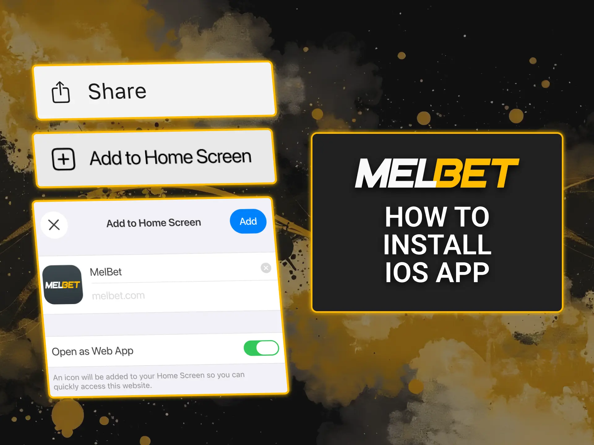 Add official Melbet PWA to your iPhone or iPad screen.