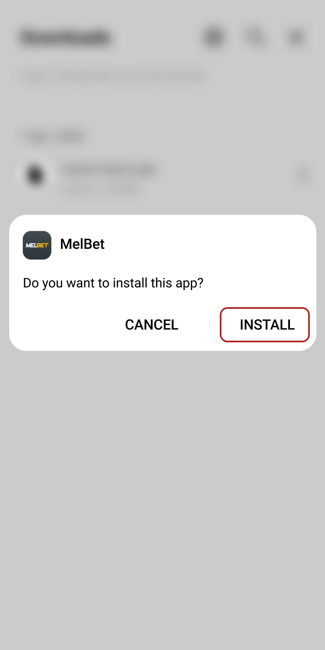 Click the install button to start official Melbet software setup.
