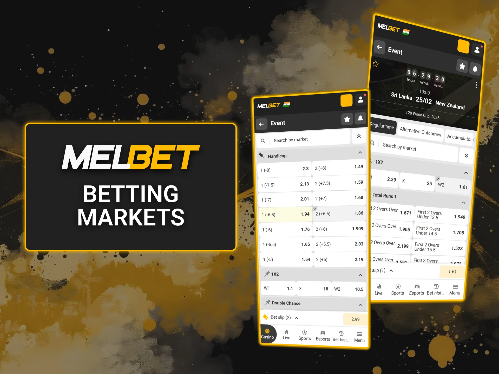 Analyze a wide range of betting markets on Melbet.