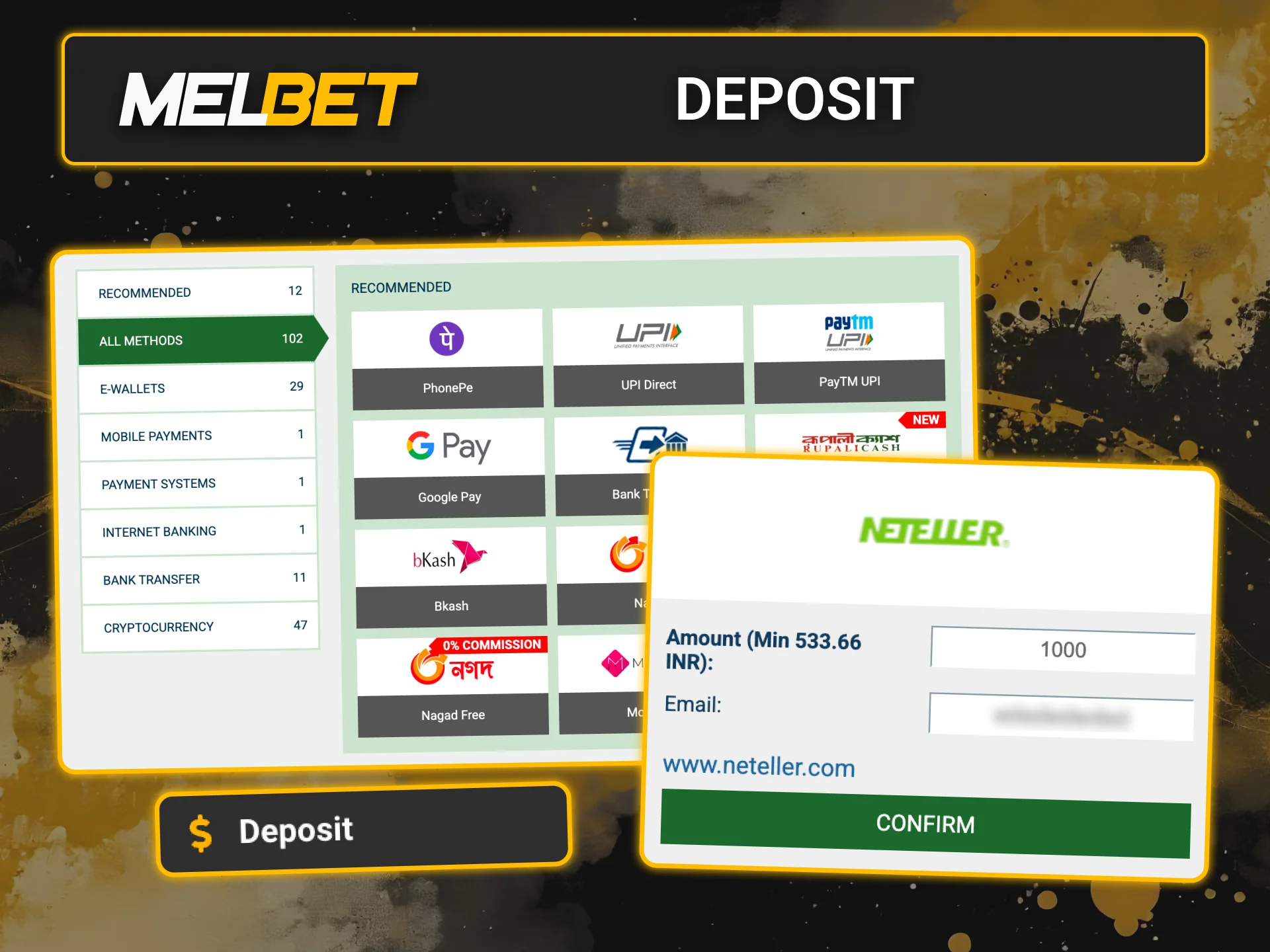 Make a fast deposit at Melbet.