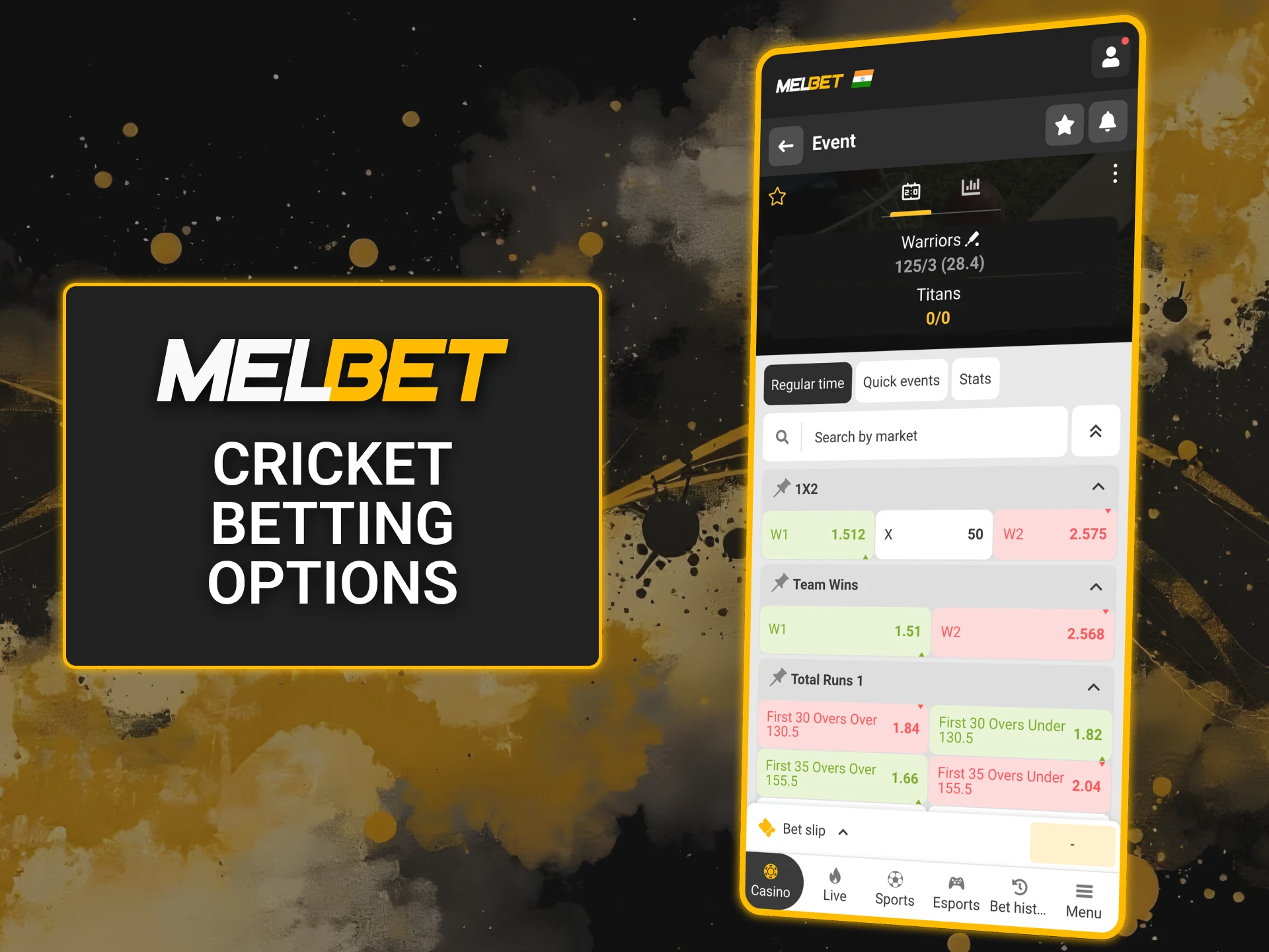 Melbet offers many cricket markets you can bet.