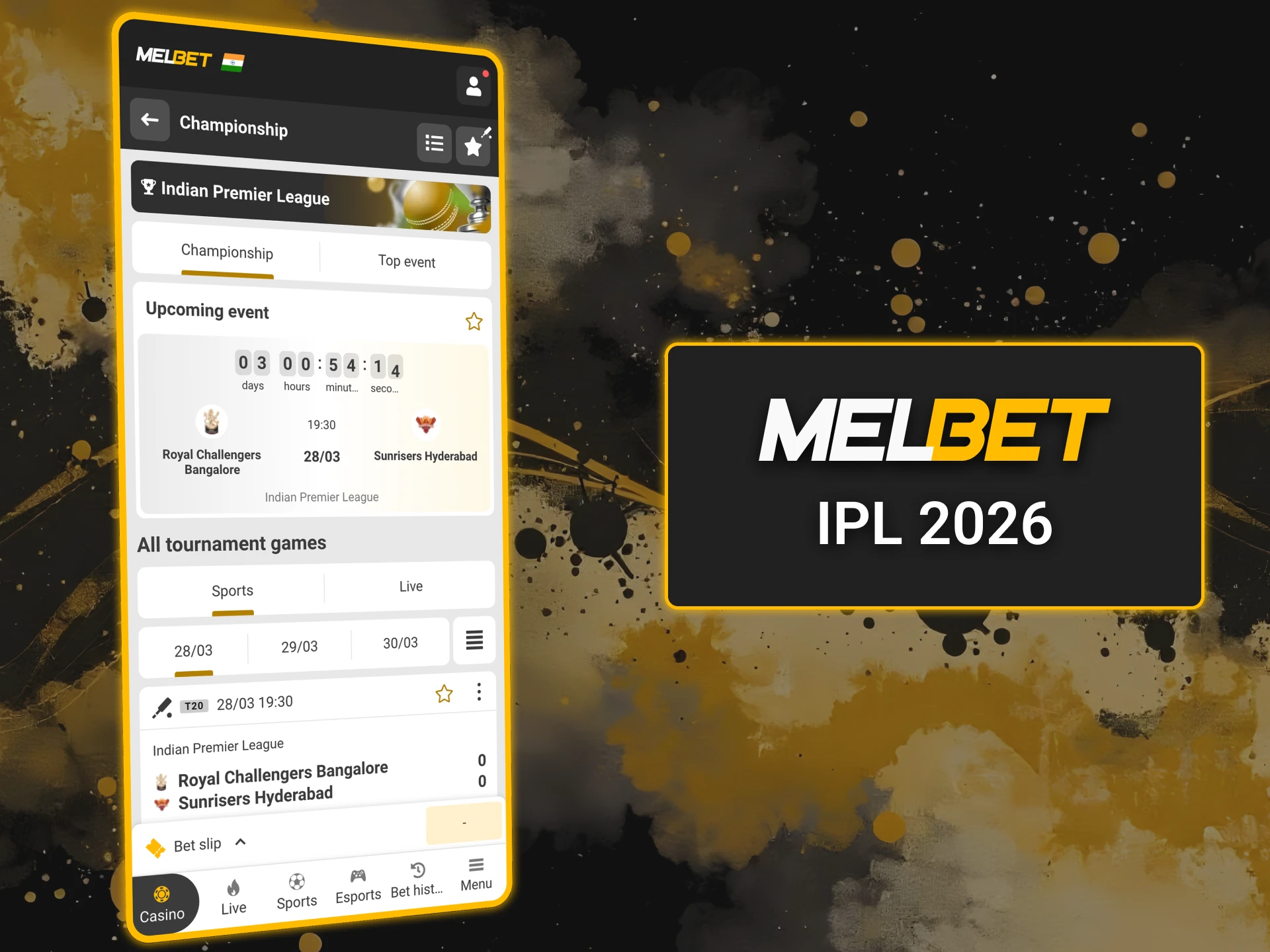 Place your bets on IPL at Melbet cricket section.
