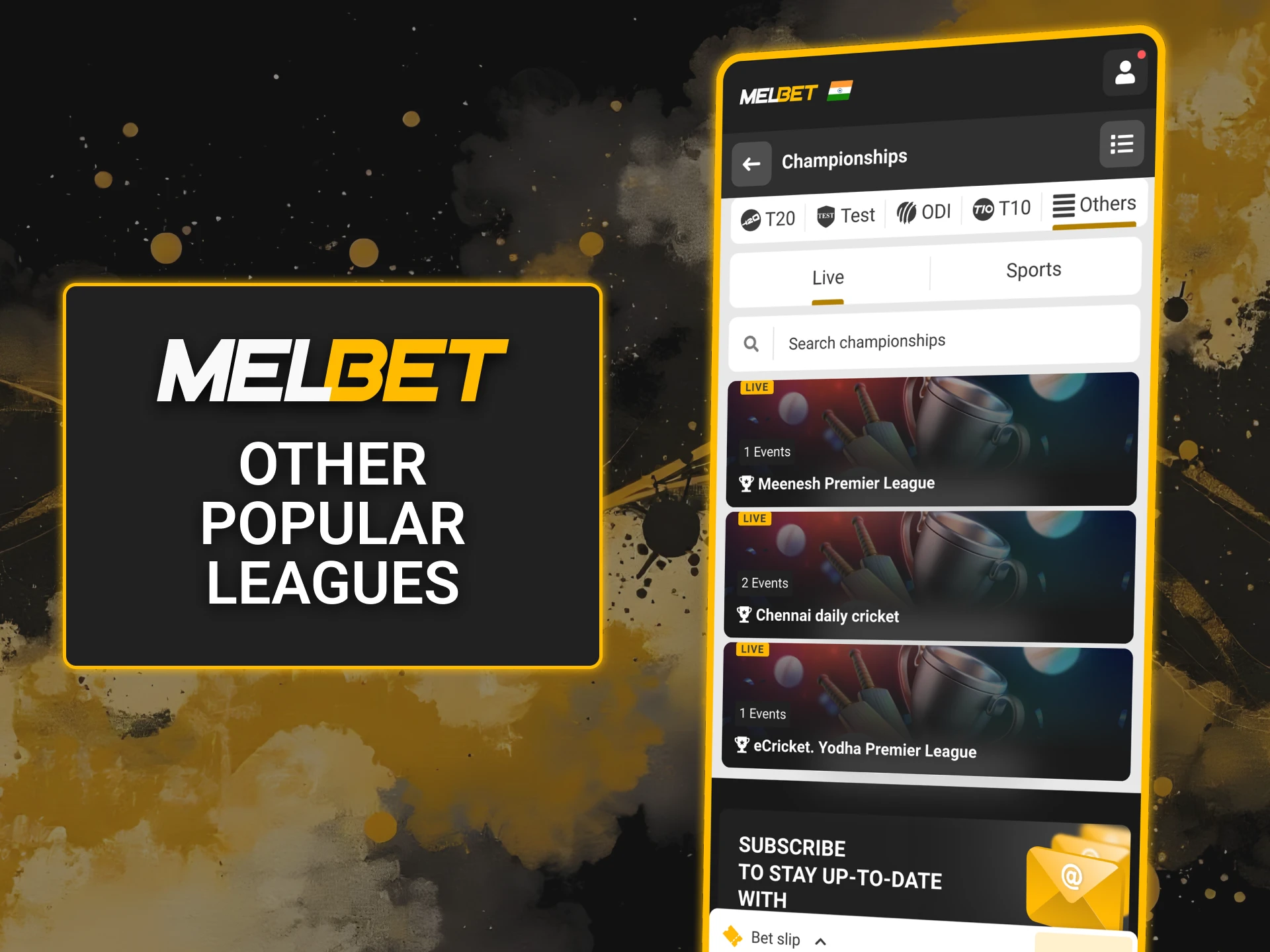 Bet on a wide selection of popular cricket events at Melbet.