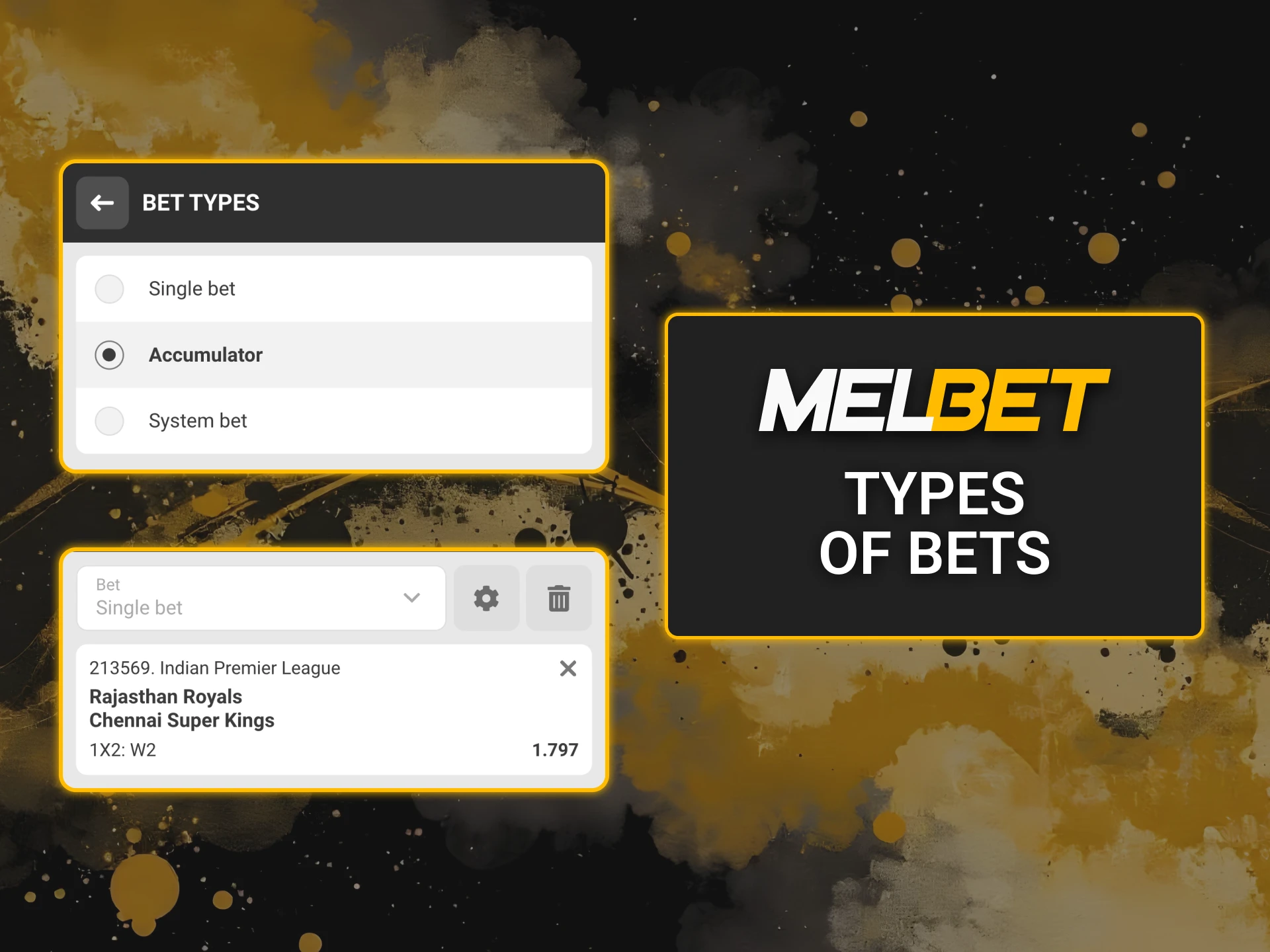 Choose your type of cricket bet at Melbet platform.