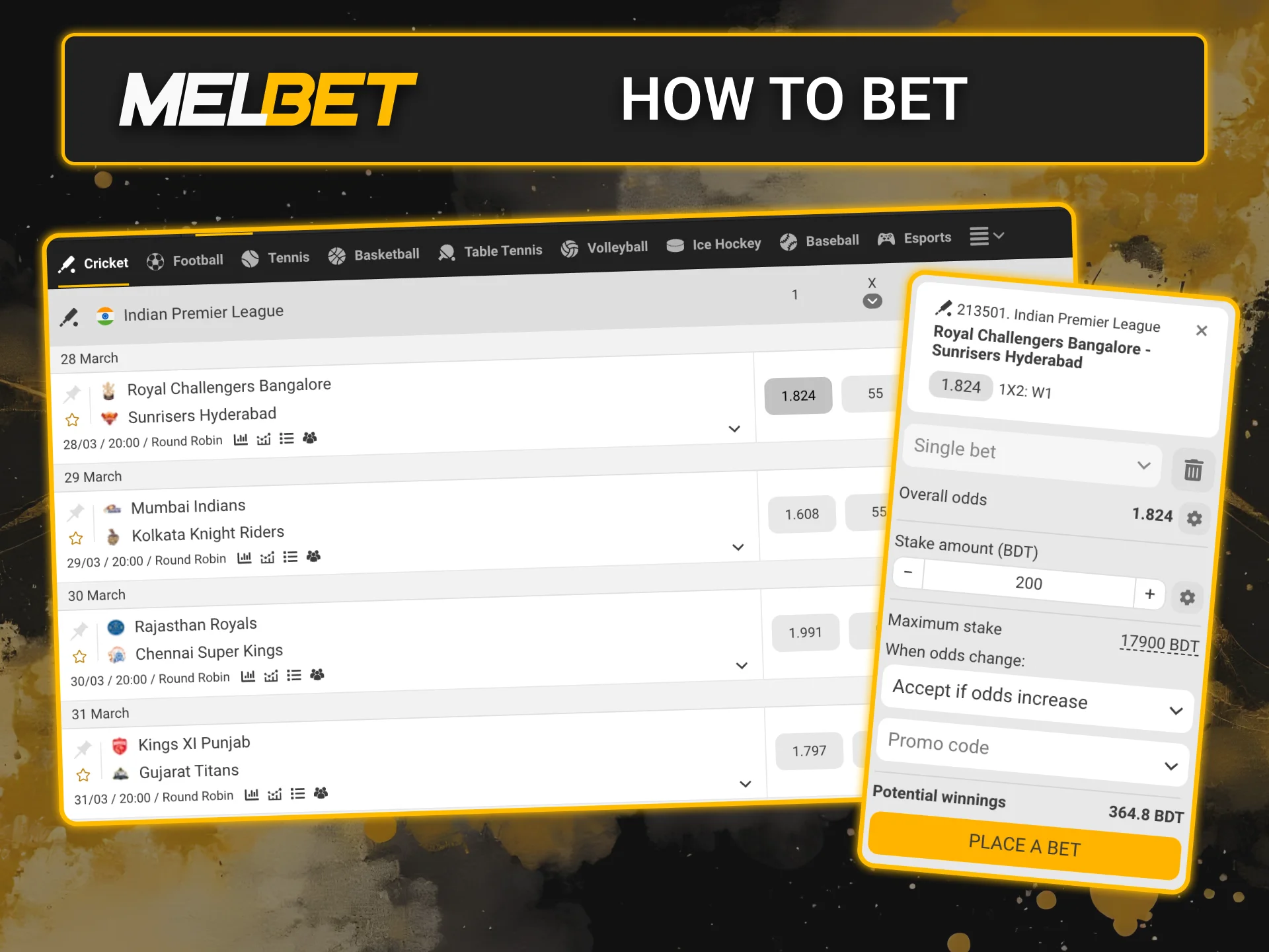 Learn how to bet on IPL at Melbet.