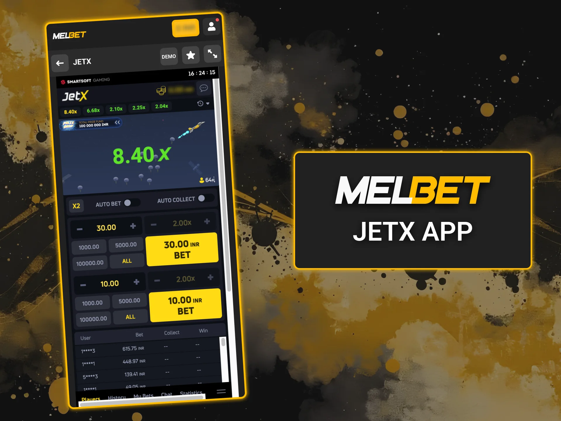 Play JetX on your Melbet mobile.