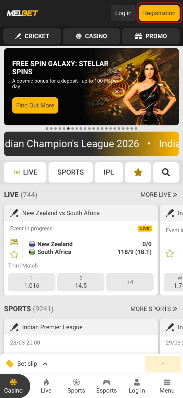 Join Melbet and start betting.