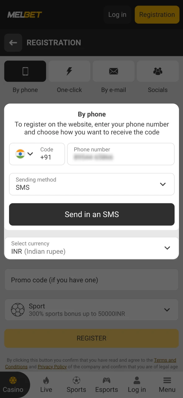 Enter your personal data in the Melbet registration form.