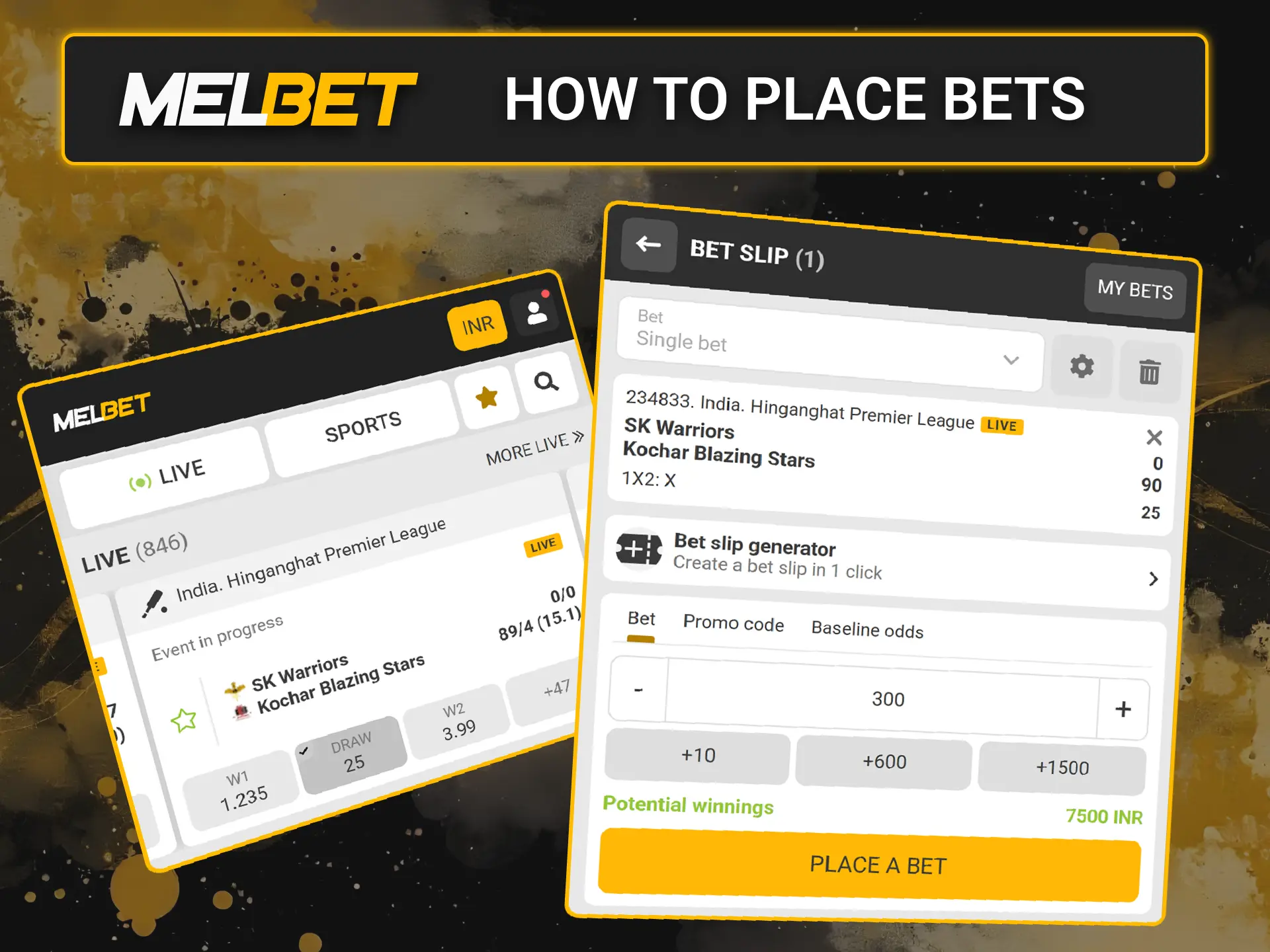 Follow these steps to place bets on the official Melbet platform.