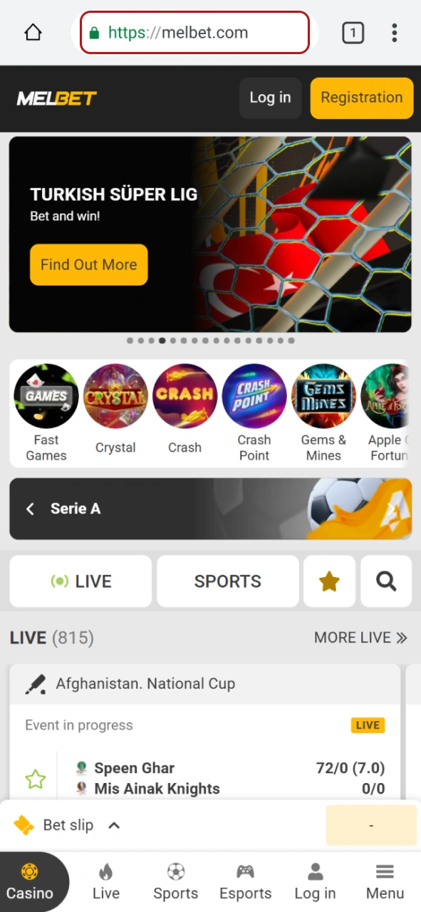 Visit the official Melbet website to start your eSports betting journey.