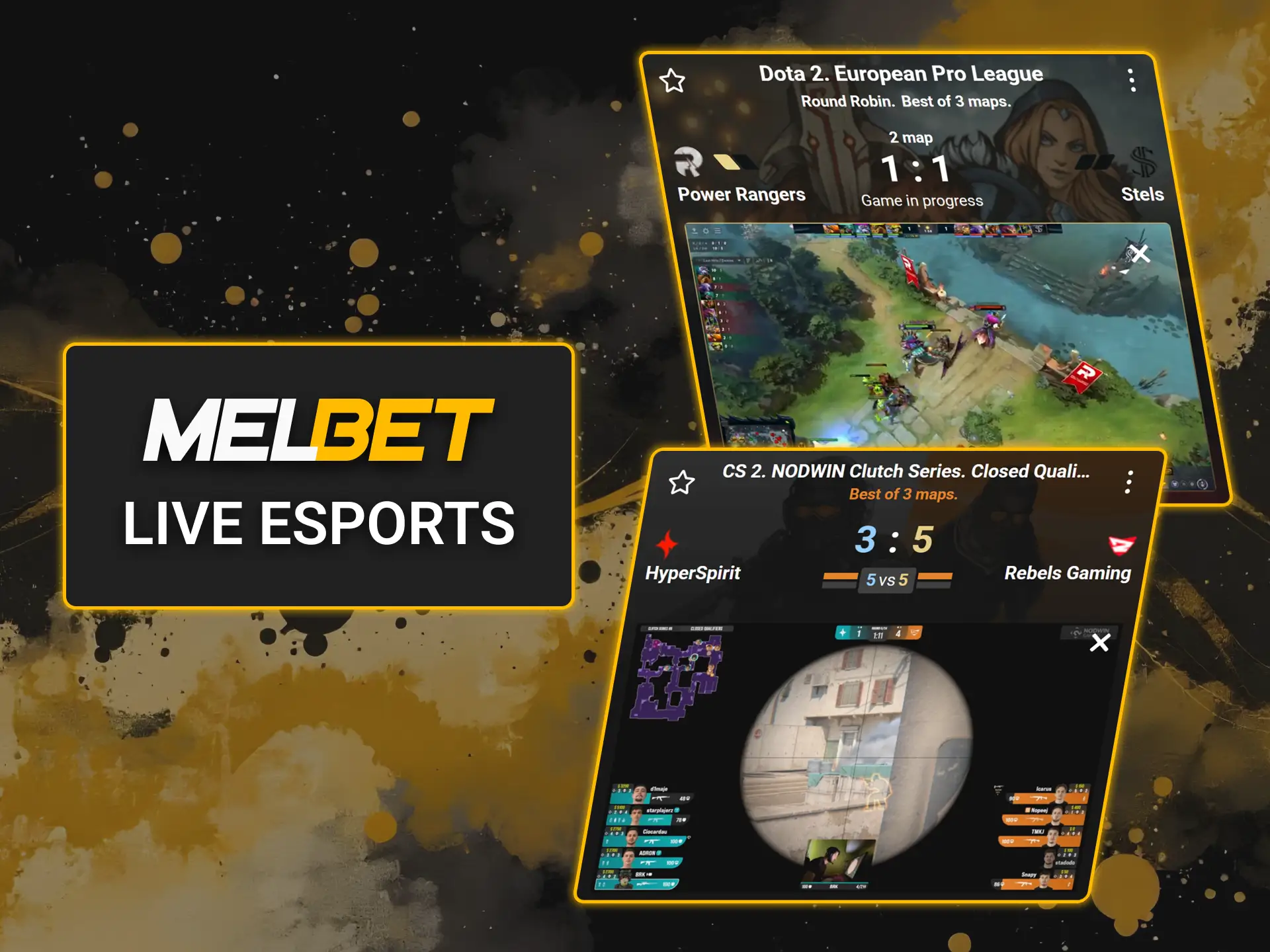 Watch live eSports streams and bet on the official Melbet platform.