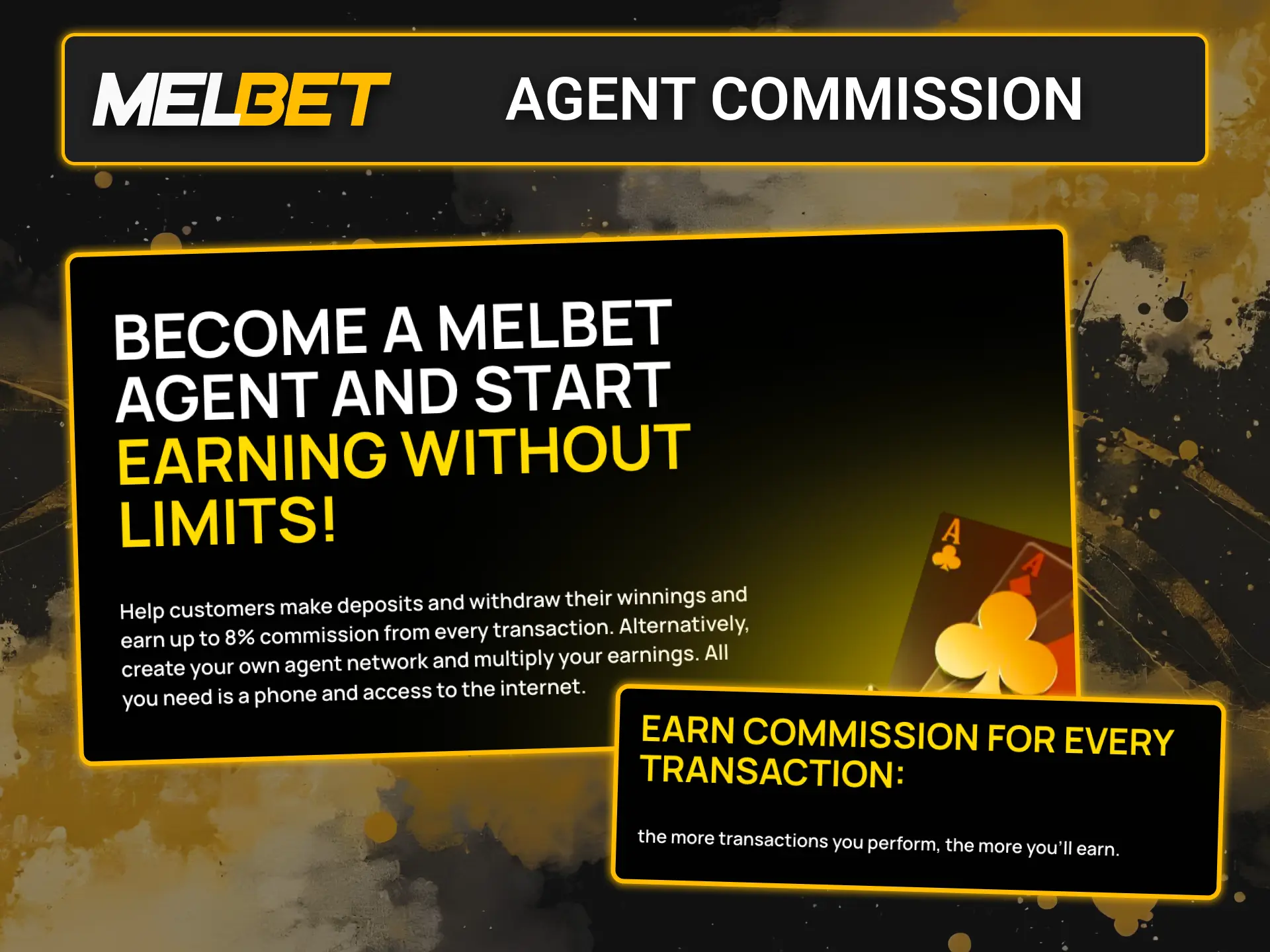 Process more transactions with Melbet casino, and increase your agent payouts every month.